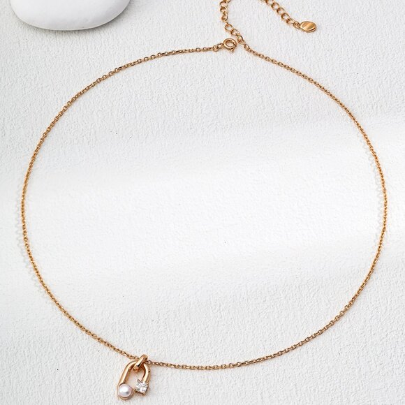 ✨ Artisan Original Design Minimalist Pearl & Crystal Pendant Necklace | S925 - Picture 1 of 4